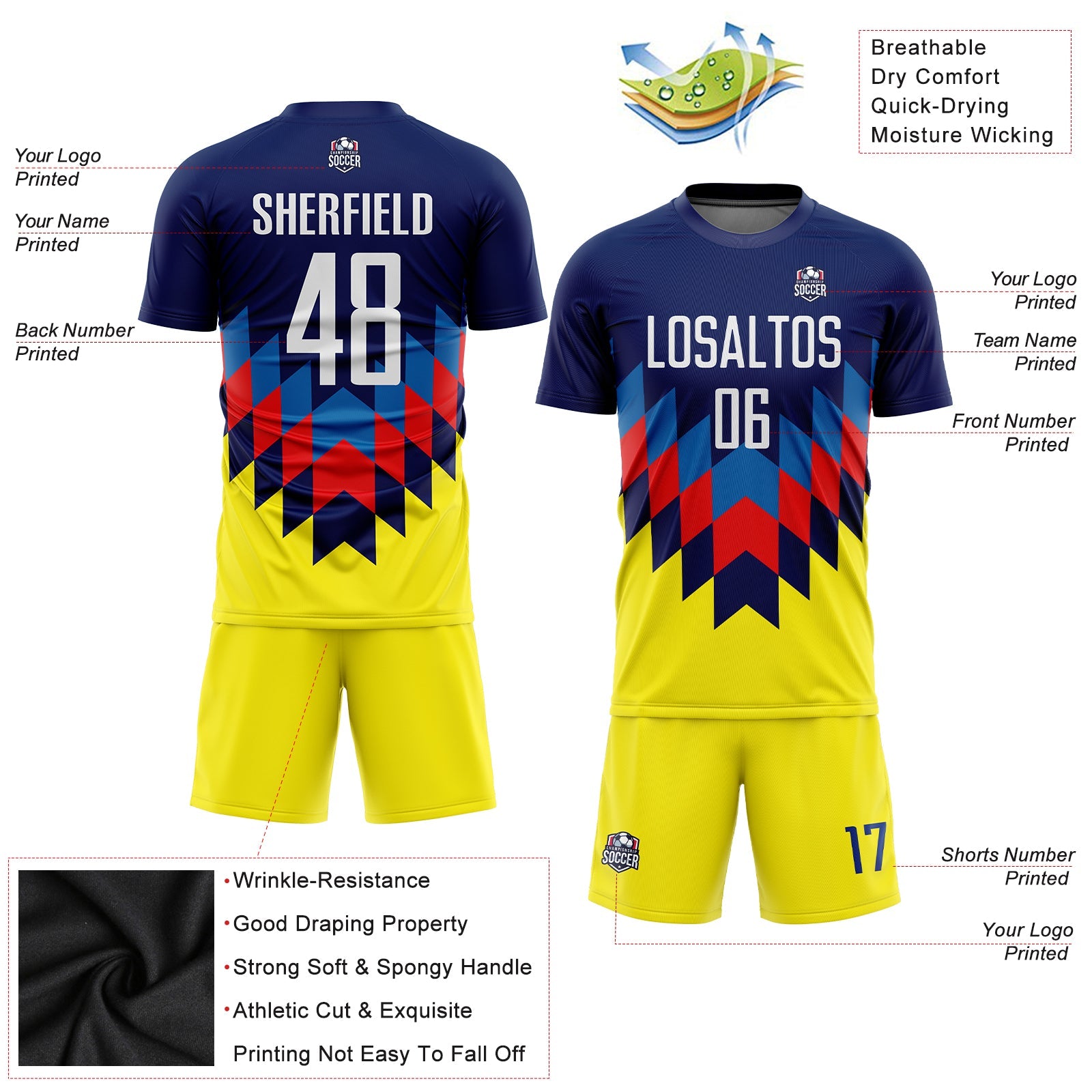 Custom Figure White-Gold Sublimation Soccer Uniform Jersey view 3