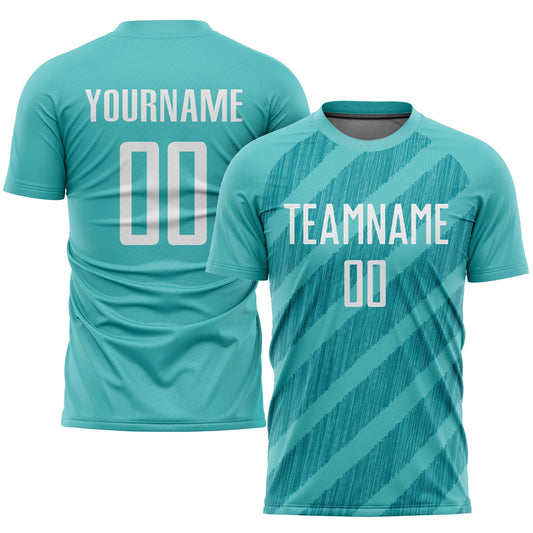 Custom Aqua White Sublimation Soccer Uniform Jersey - Main View