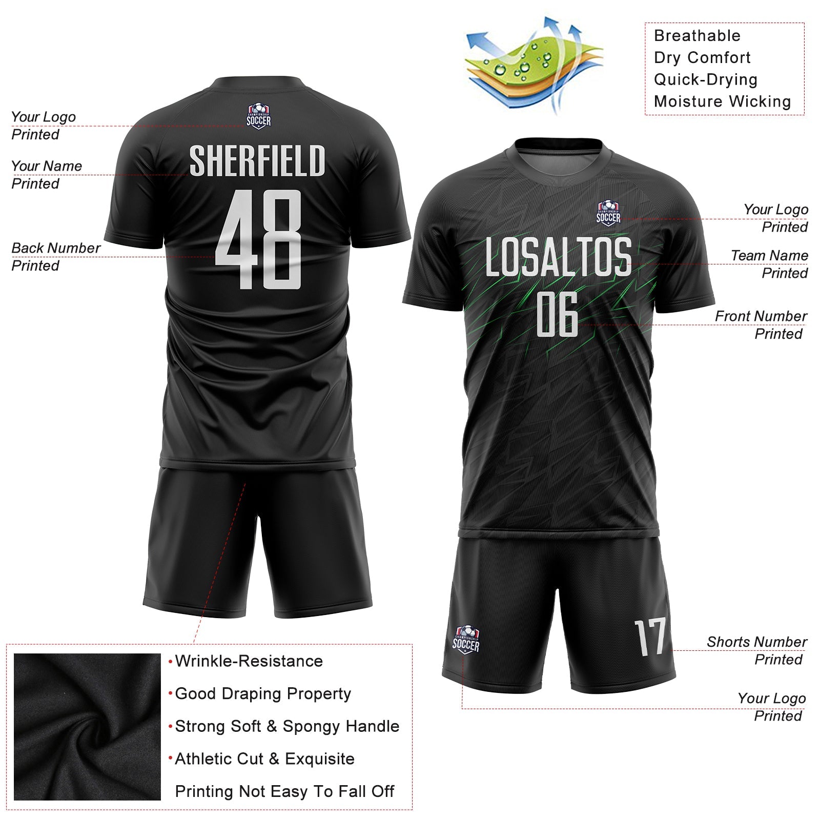 Custom Black White-Neon Green Sublimation Soccer Uniform Jersey view 5