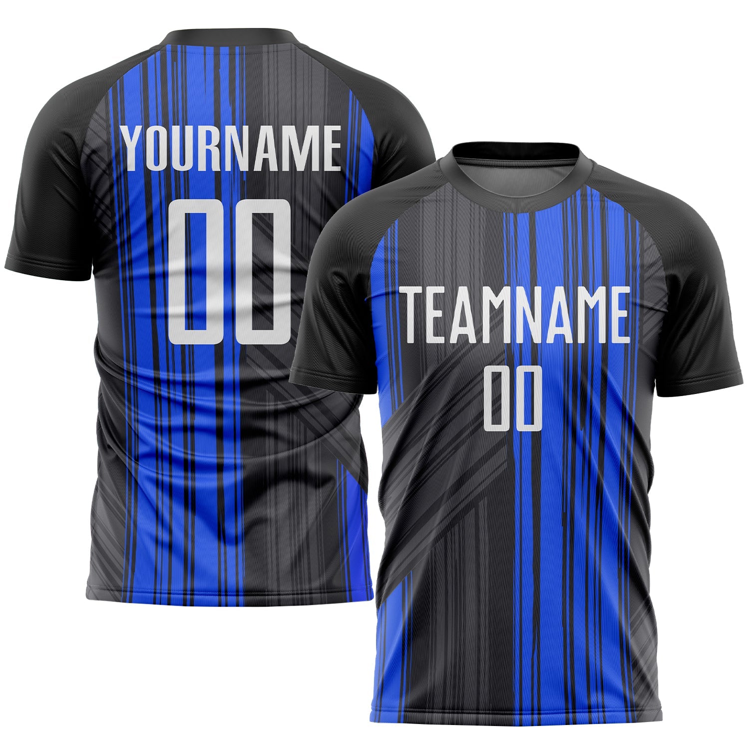 Custom Black White-Royal Sublimation Soccer Uniform Jersey - Main View