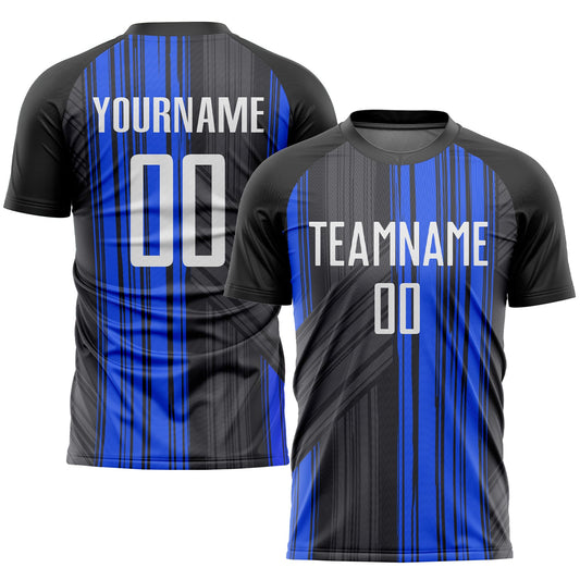 Custom Black White-Royal Sublimation Soccer Uniform Jersey - Main View
