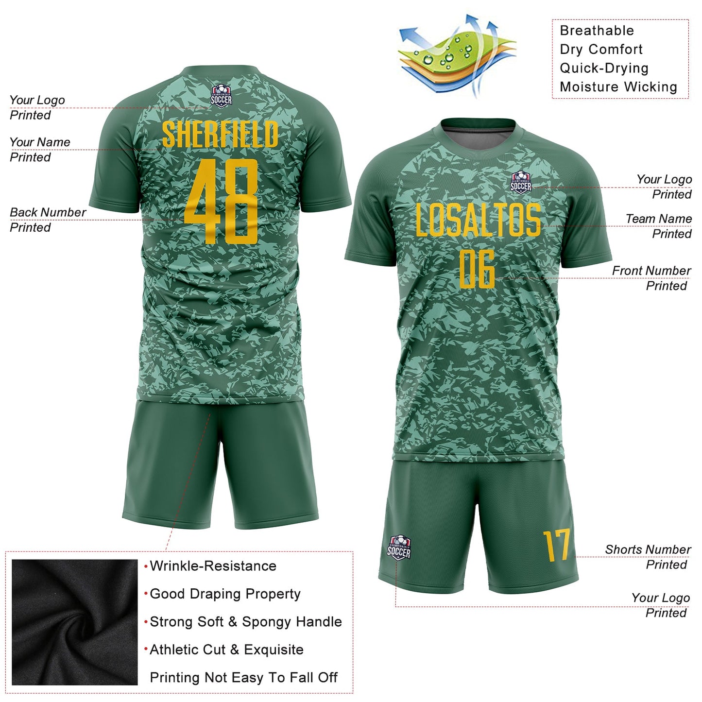 Custom Olive Gold Sublimation Salute To Service Soccer Uniform Jersey view 3