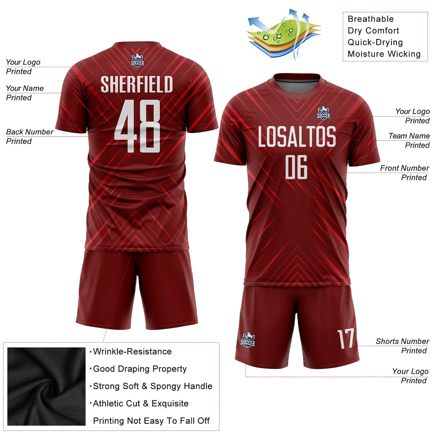 Custom Red White Sublimation Soccer Uniform Jersey view 3