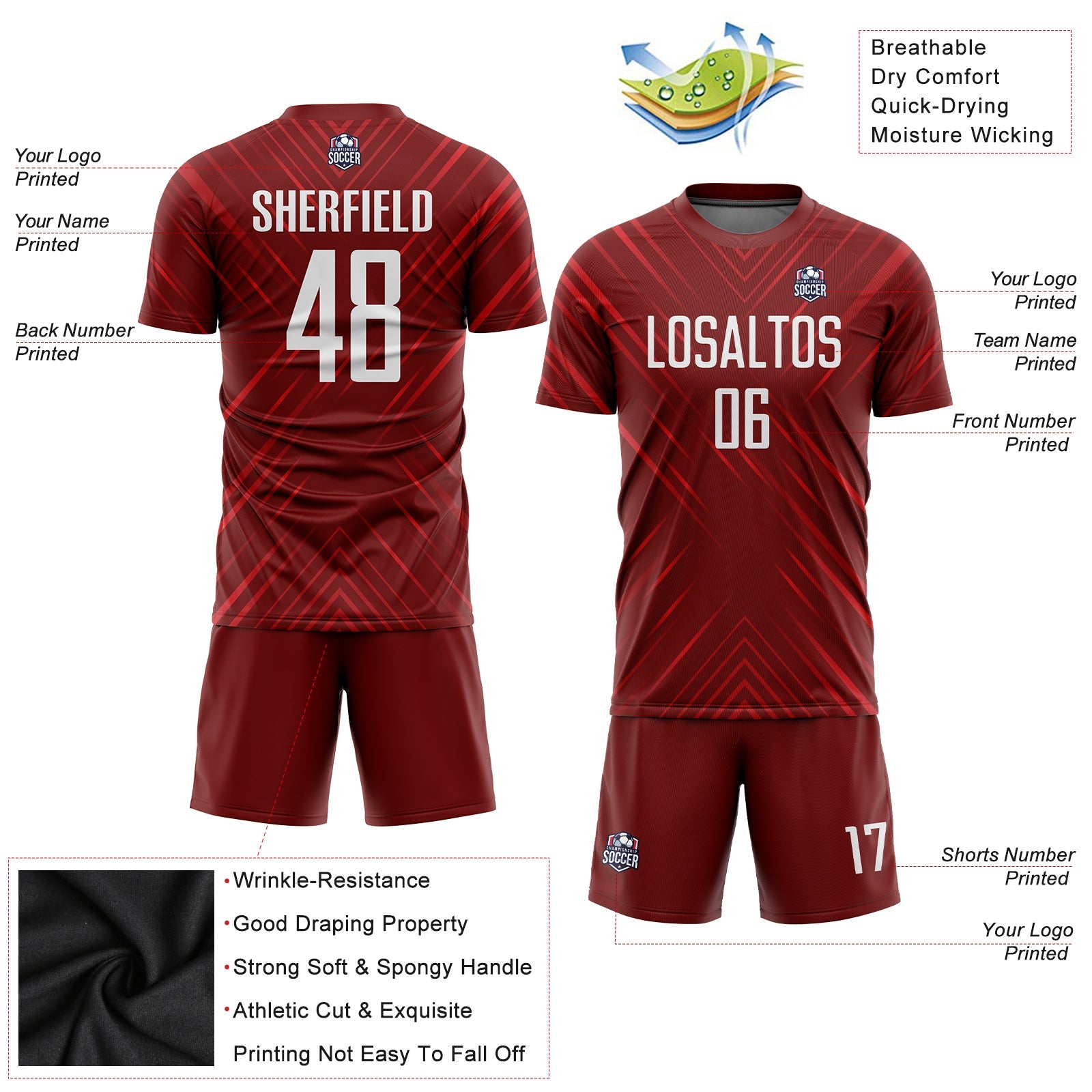 Custom Red White Sublimation Soccer Uniform Jersey view 3