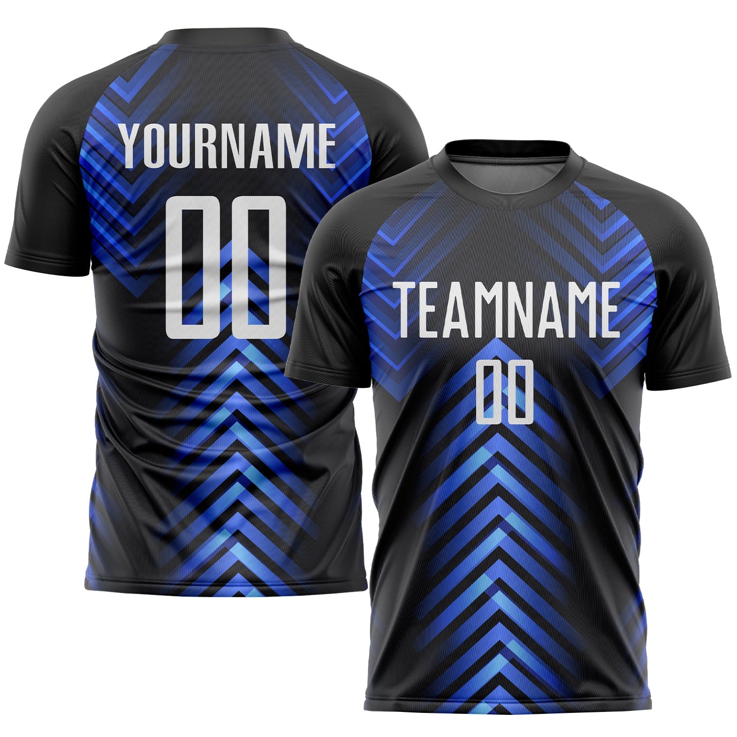 Custom Black White-Royal Sublimation Soccer Uniform Jersey - Main View