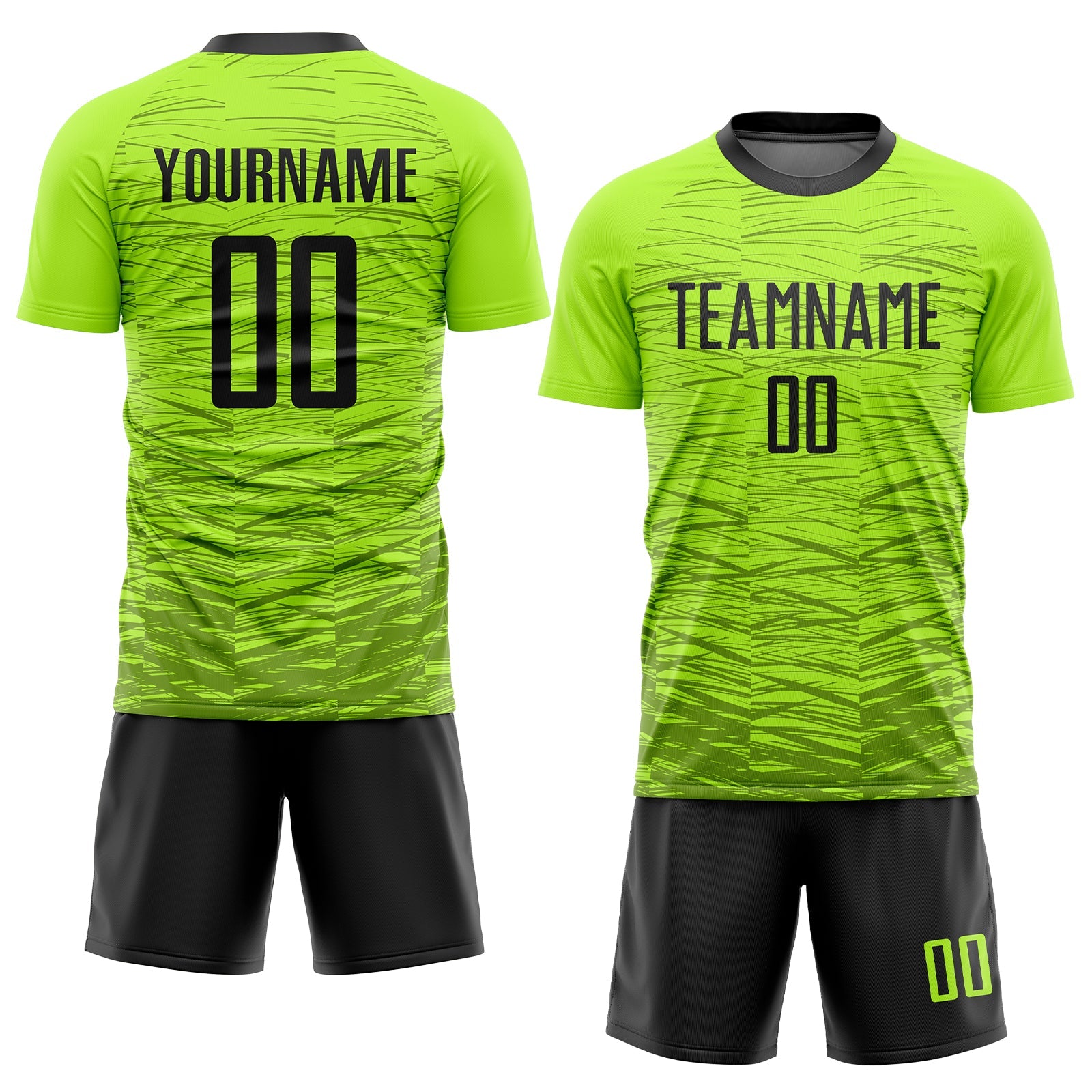 Custom Neon Green Black Sublimation Soccer Uniform Jersey view 2