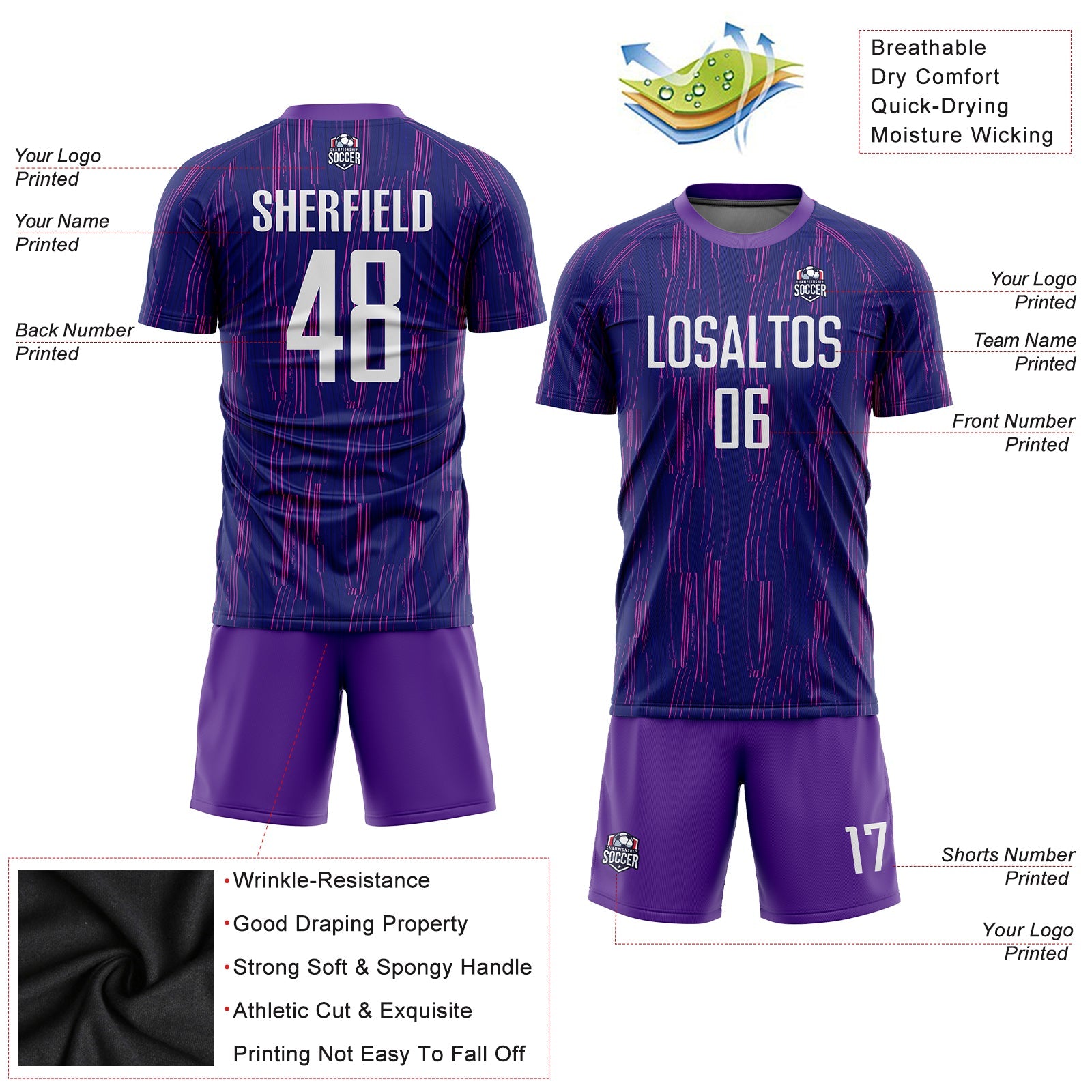 Custom Purple White Sublimation Soccer Uniform Jersey view 5