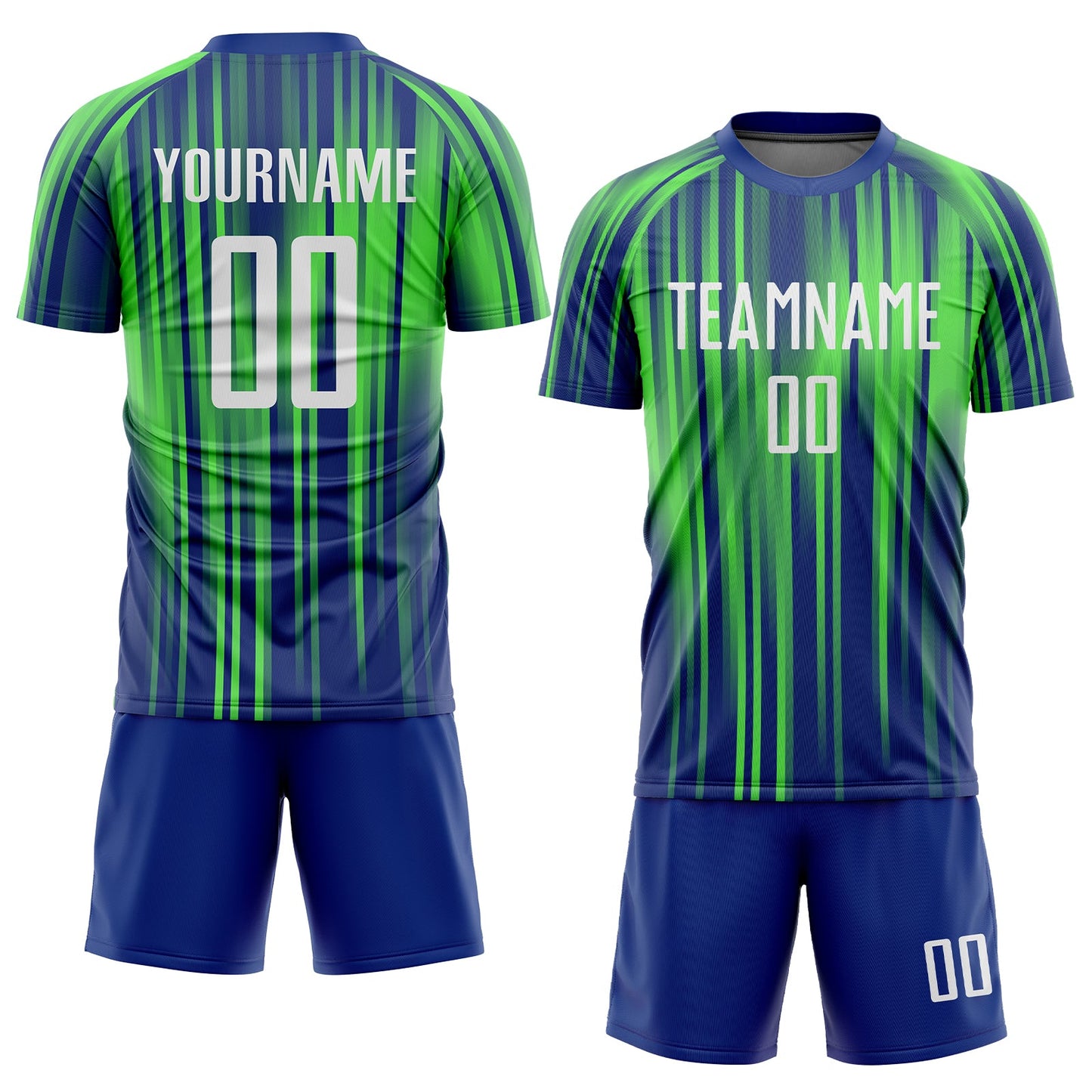 Custom Neon Green White-Royal Sublimation Soccer Uniform Jersey view 2