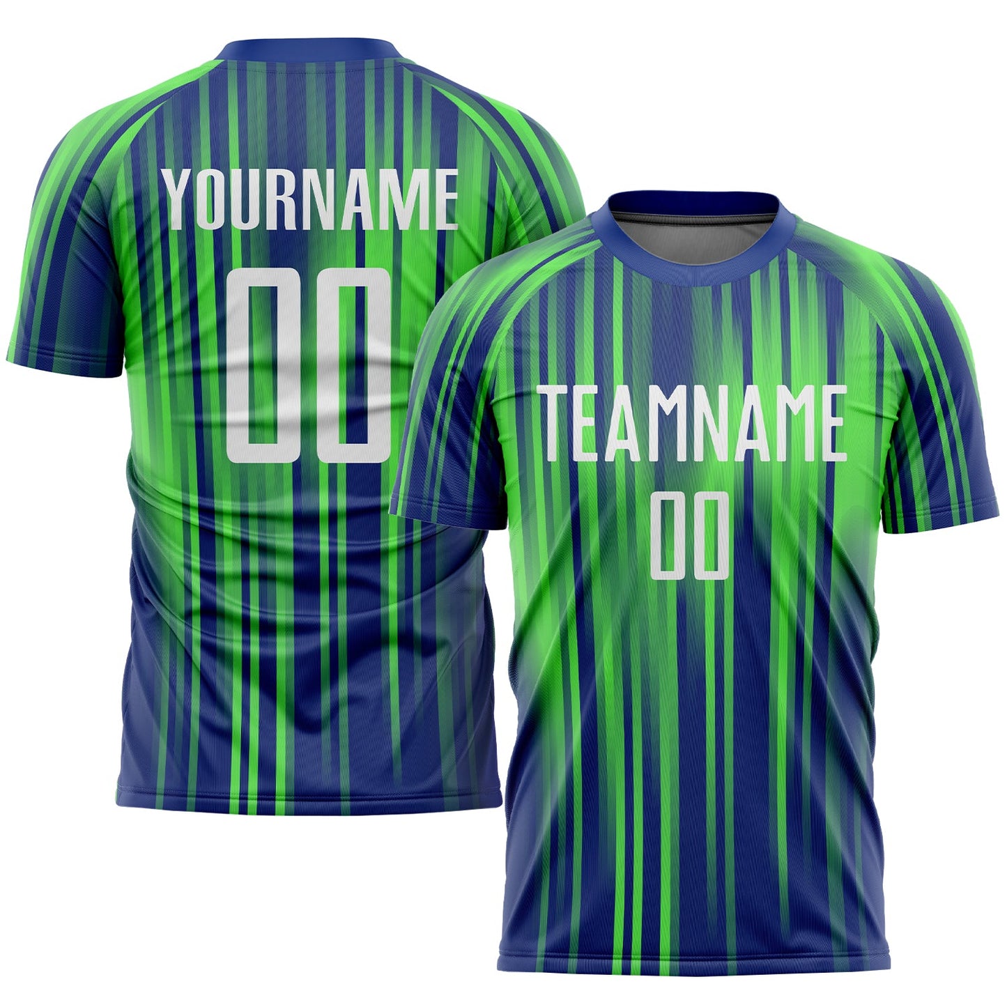 Custom Neon Green White-Royal Sublimation Soccer Uniform Jersey - Main View