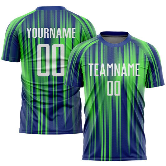 Custom Neon Green White-Royal Sublimation Soccer Uniform Jersey - Main View