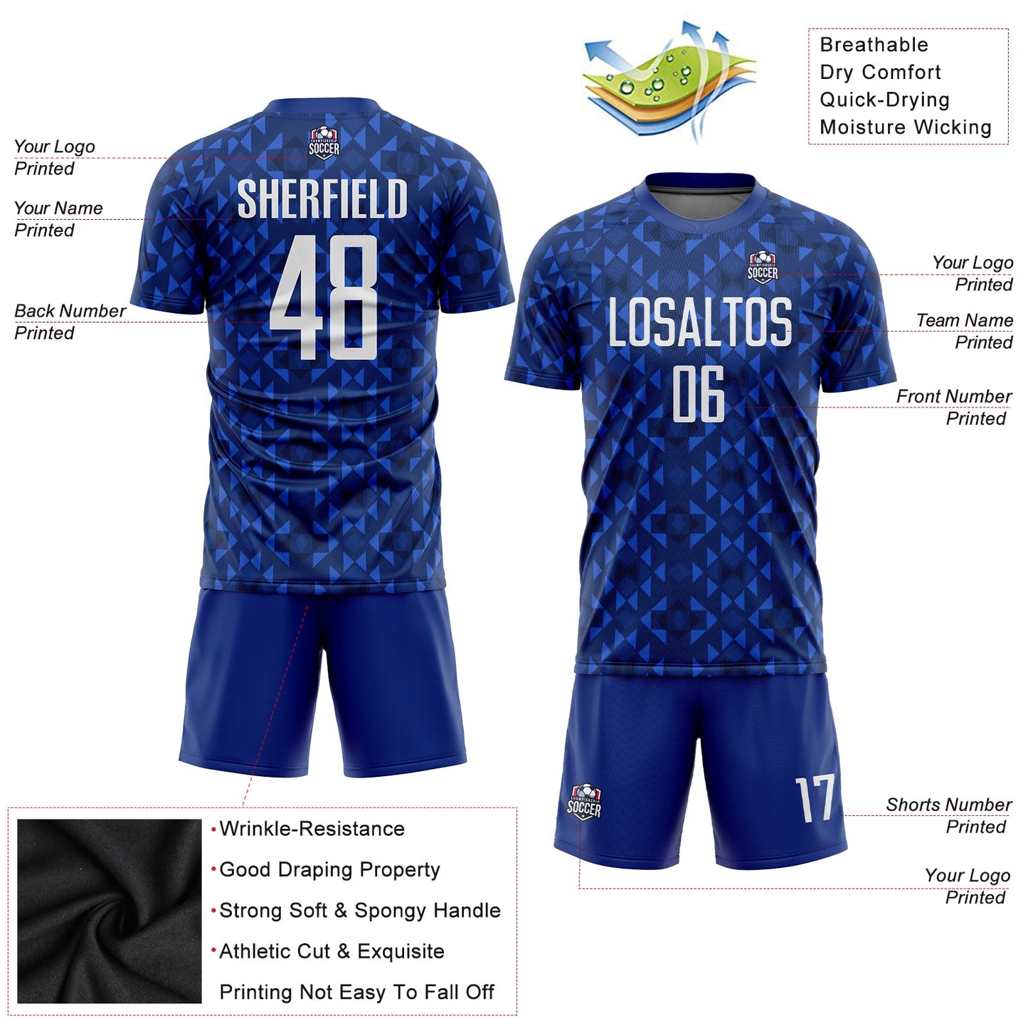 Custom Royal White Sublimation Soccer Uniform Jersey view 3