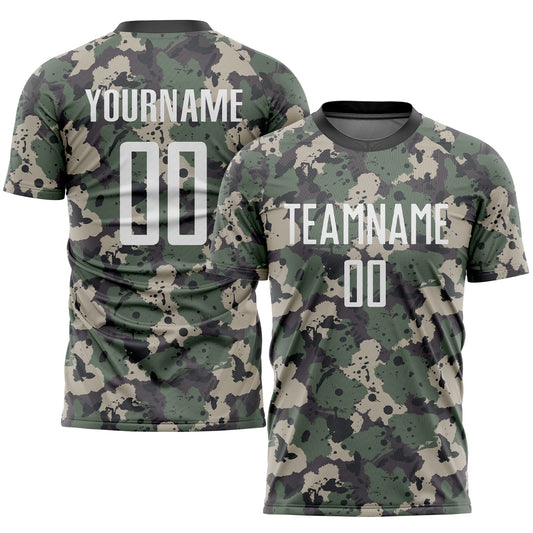 Custom Camo White-Black Sublimation Salute To Service Soccer Uniform Jersey - Main View