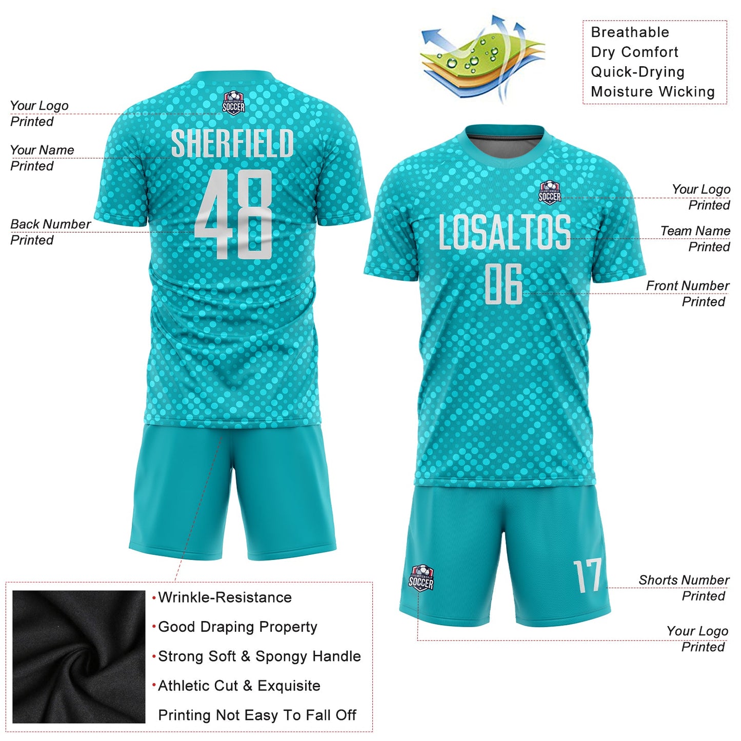 Custom Aqua White Sublimation Soccer Uniform Jersey view 3