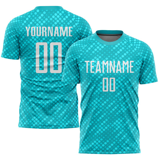 Custom Aqua White Sublimation Soccer Uniform Jersey - Main View