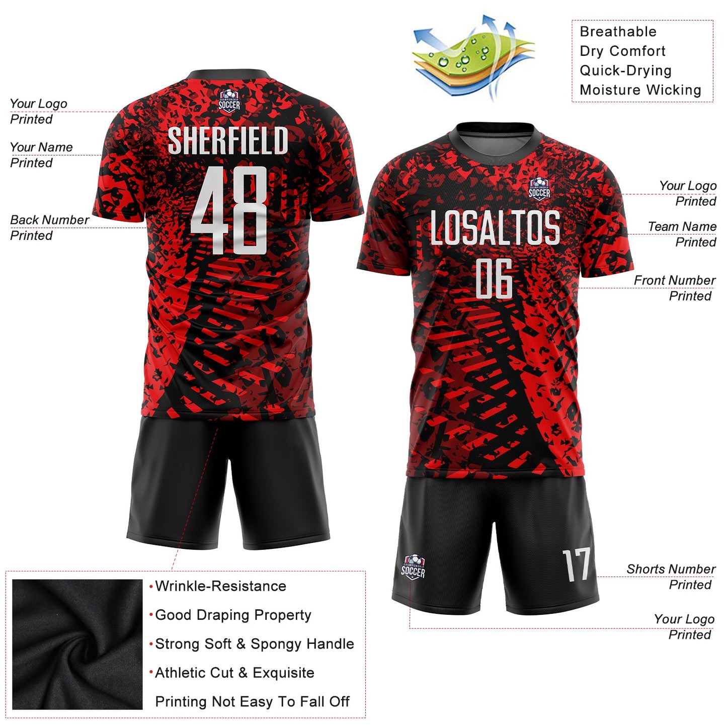 Custom Red Black-White Sublimation Soccer Uniform Jersey view 3