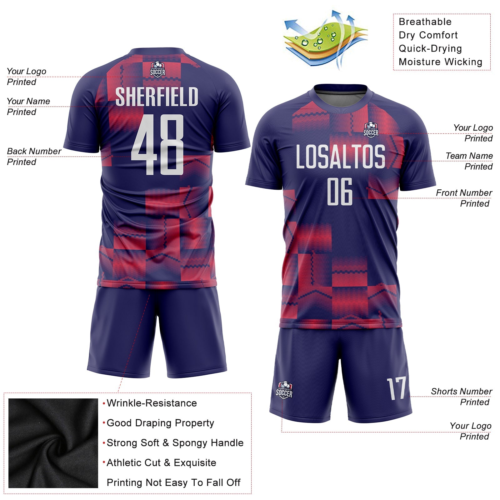 Custom Figure White-Purple Sublimation Soccer Uniform Jersey view 3