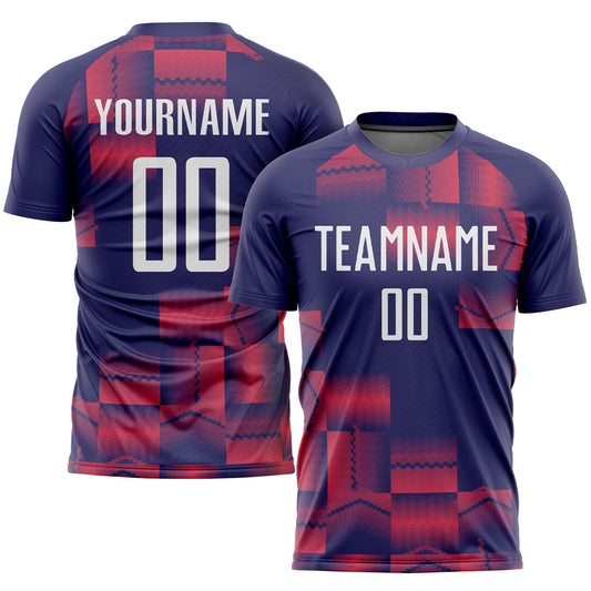 Custom Figure White-Purple Sublimation Soccer Uniform Jersey - Main View
