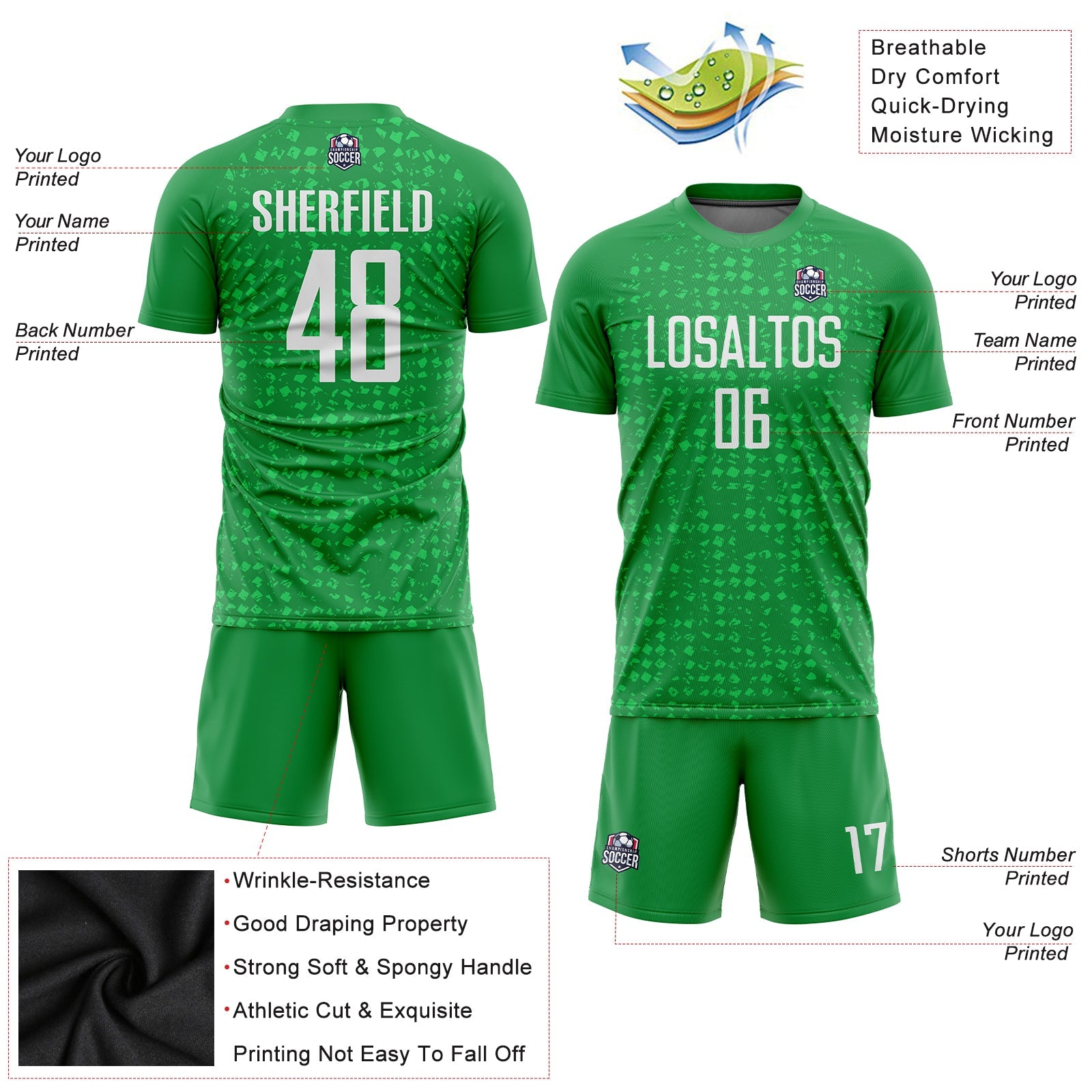 Custom Kelly Green White Sublimation Soccer Uniform Jersey view 3
