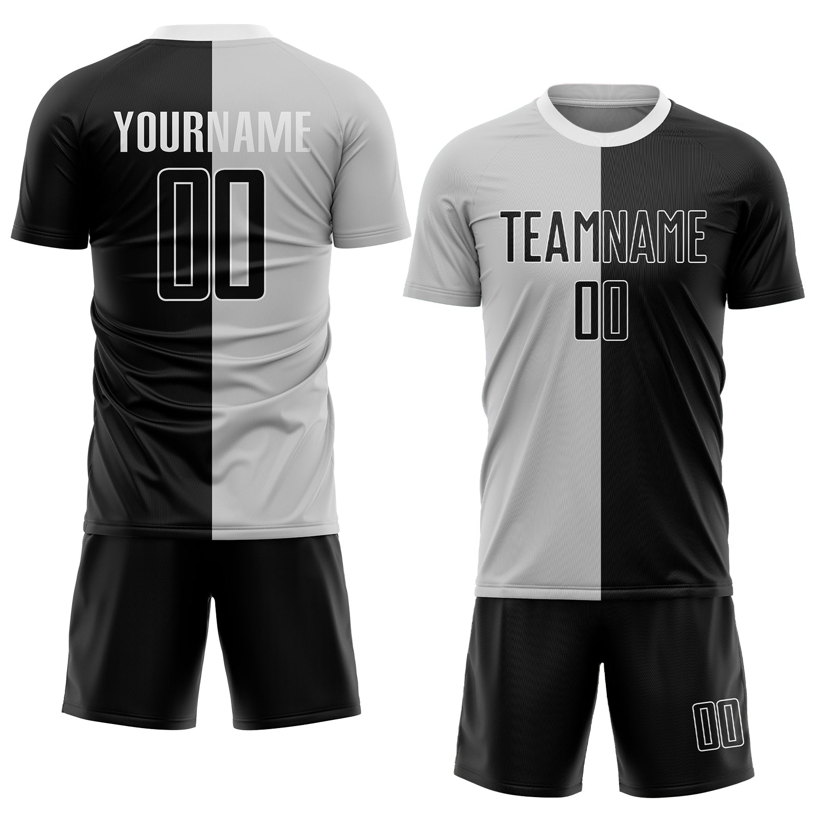 Custom Gray Black-White Sublimation Split Fashion Soccer Uniform Jersey view 2