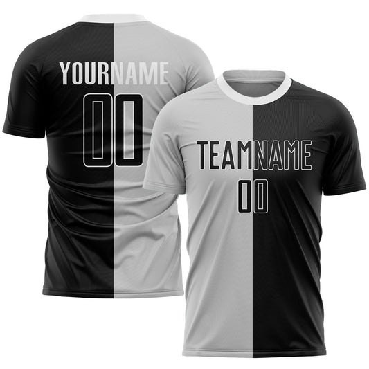 Custom Gray Black-White Sublimation Split Fashion Soccer Uniform Jersey - Main View