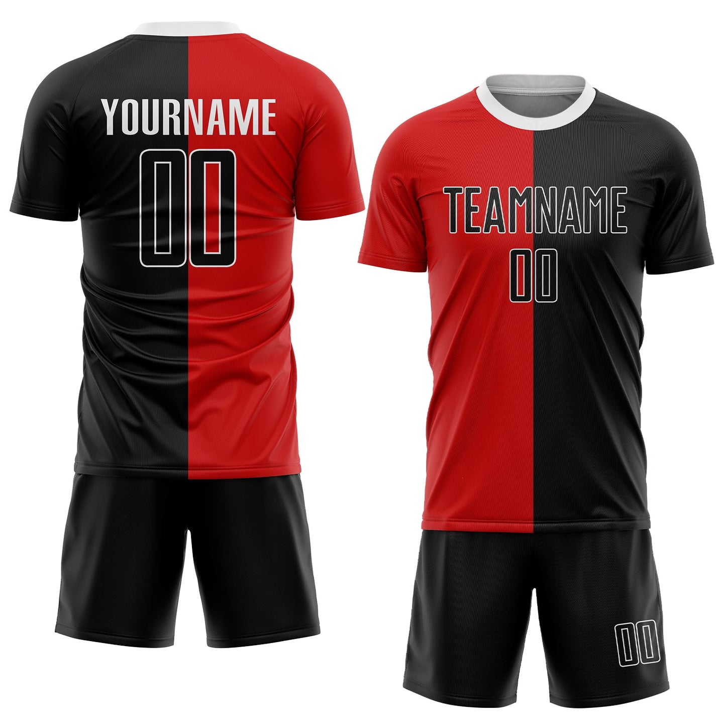 Custom Red Black-White Sublimation Split Fashion Soccer Uniform Jersey view 2
