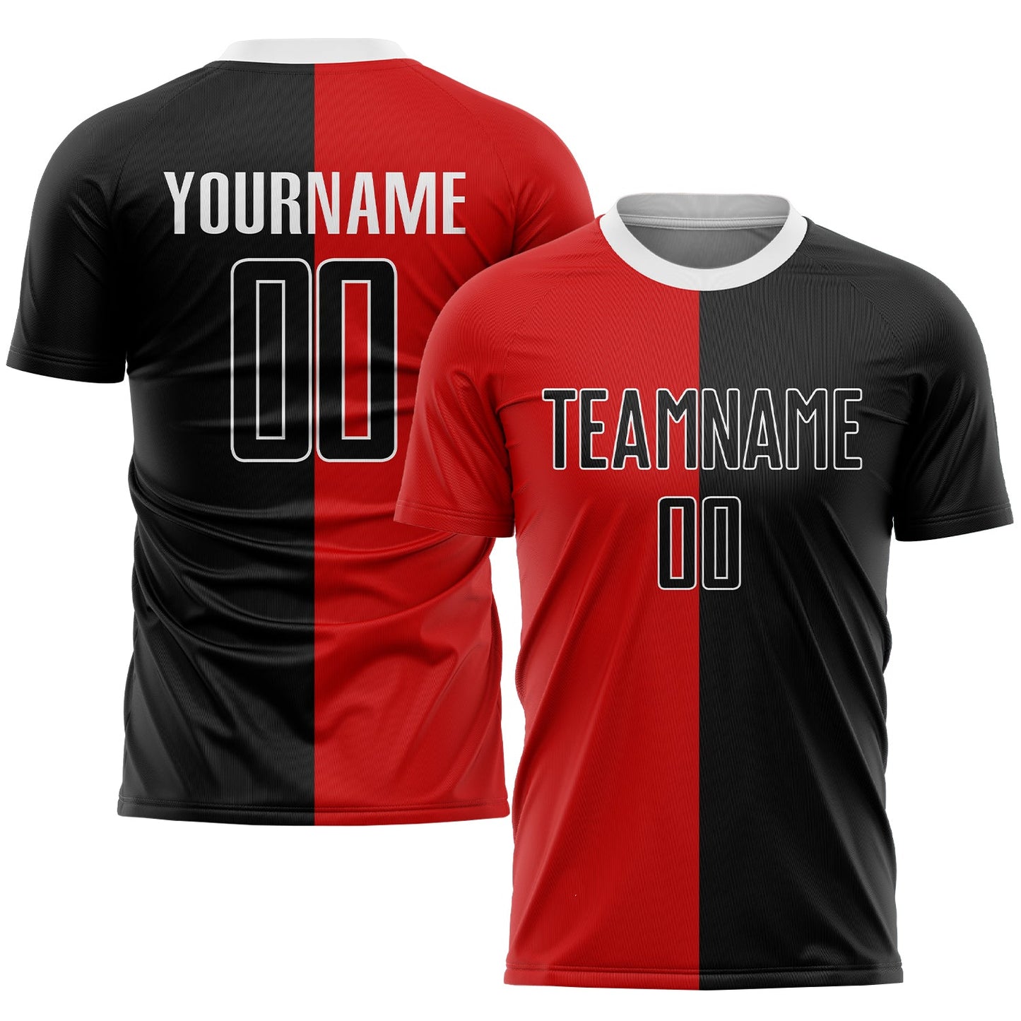 Custom Red Black-White Sublimation Split Fashion Soccer Uniform Jersey - Main View