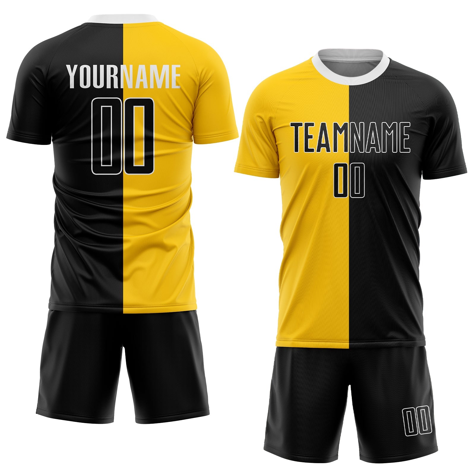 Custom Gold Black-White Sublimation Split Fashion Soccer Uniform Jersey view 2