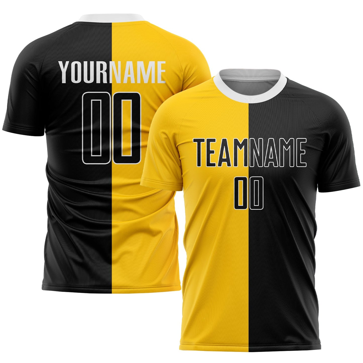 Custom Gold Black-White Sublimation Split Fashion Soccer Uniform Jersey - Main View