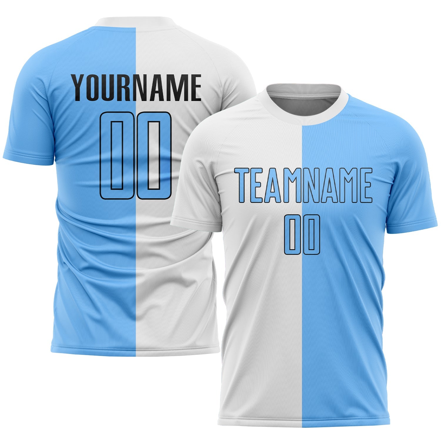 Custom White Light Blue-Black Sublimation Split Fashion Soccer Uniform Jersey - Main View