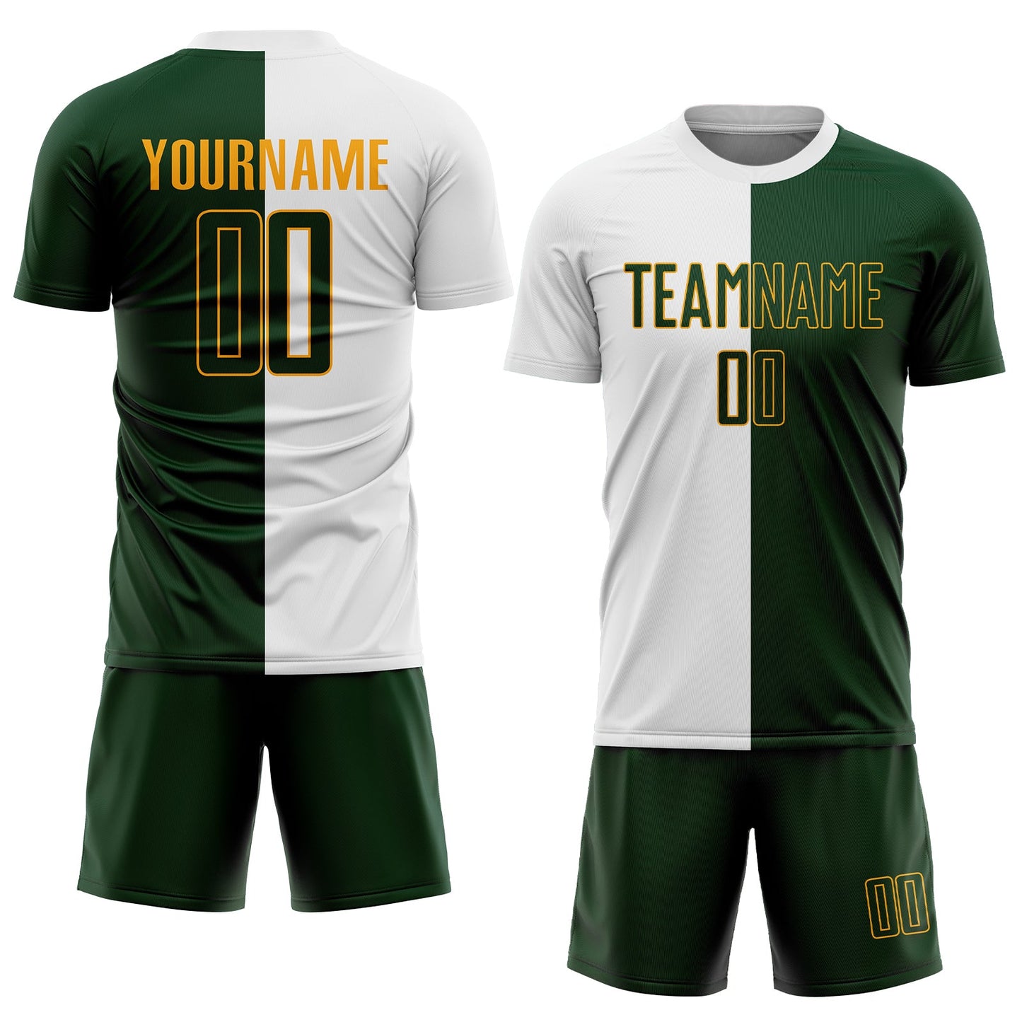 Custom White Green-Gold Sublimation Split Fashion Soccer Uniform Jersey view 2