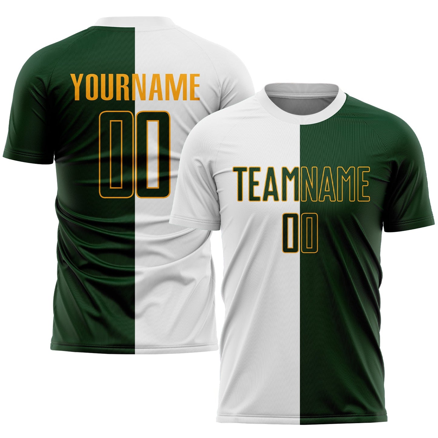 Custom White Green-Gold Sublimation Split Fashion Soccer Uniform Jersey - Main View