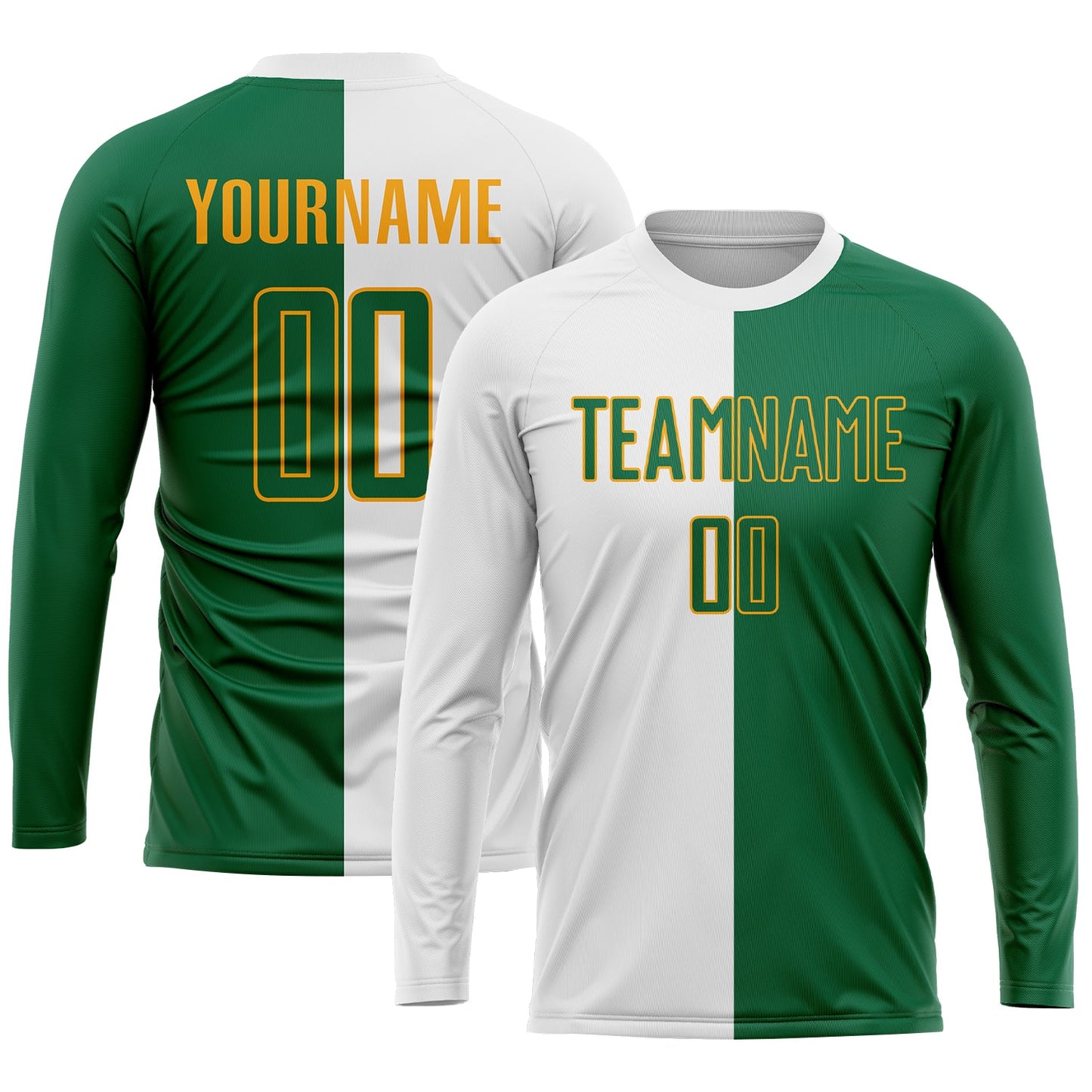 Custom White Kelly Green-Gold Sublimation Split Fashion Soccer Uniform Jersey view 3