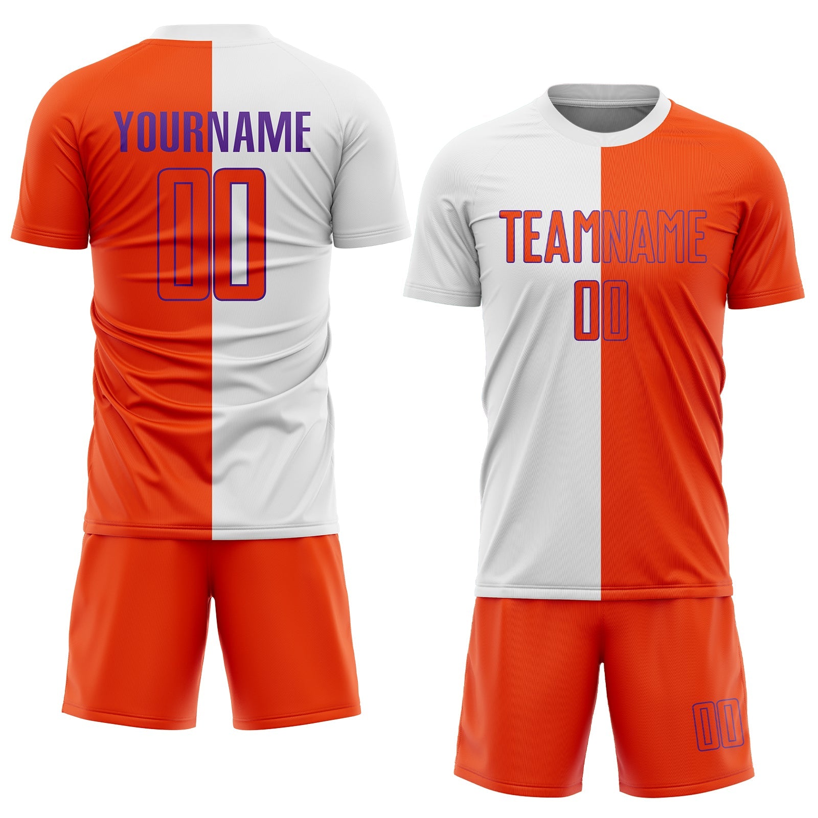 Custom White Orange-Purple Sublimation Split Fashion Soccer Uniform Jersey view 2