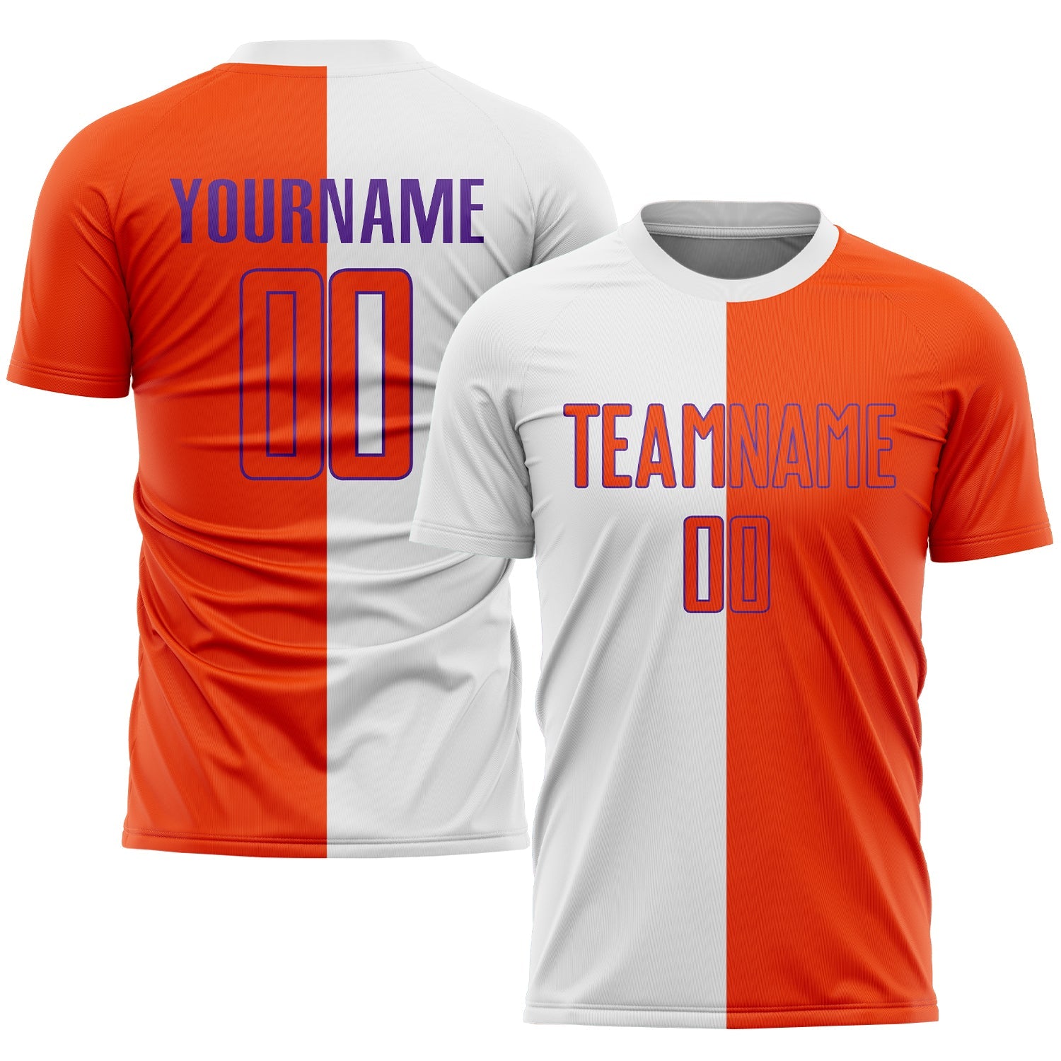 Custom White Orange-Purple Sublimation Split Fashion Soccer Uniform Jersey - Main View