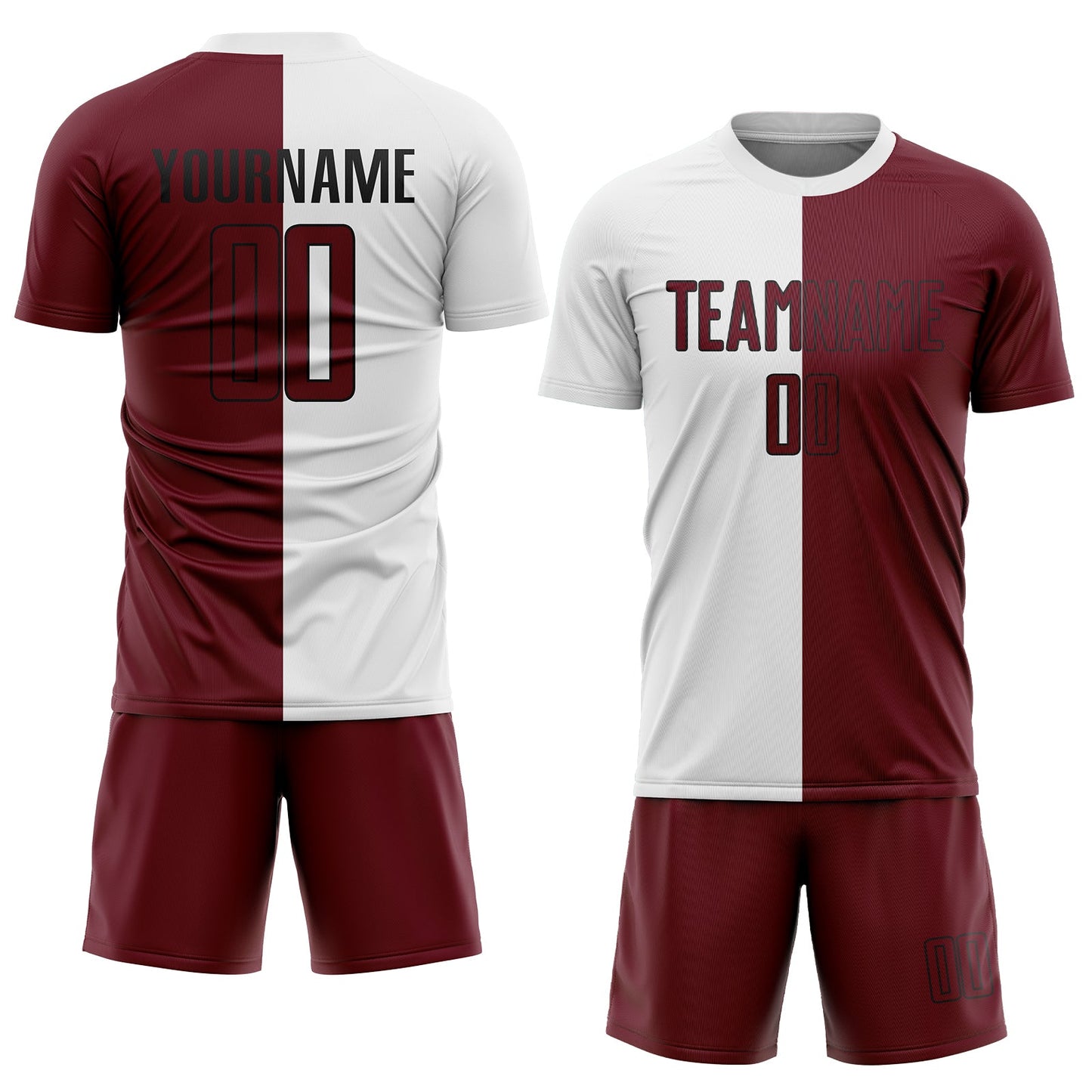 Custom White Crimson-Black Sublimation Split Fashion Soccer Uniform Jersey view 2