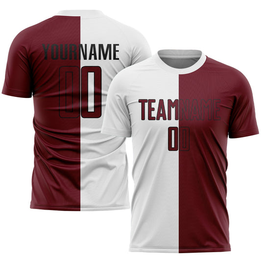 Custom White Crimson-Black Sublimation Split Fashion Soccer Uniform Jersey - Main View