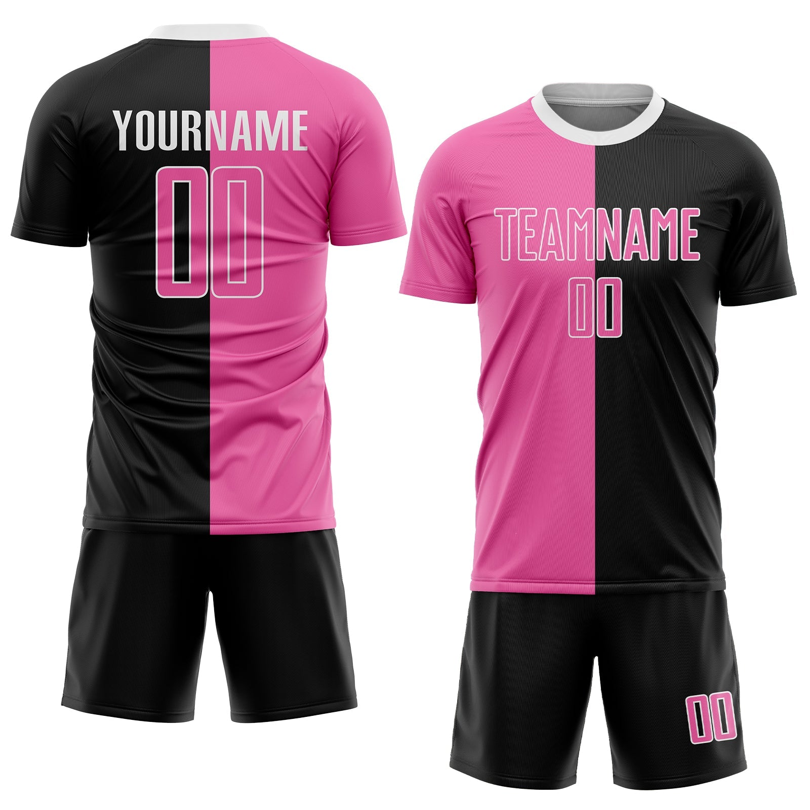 Custom Black Pink-White Sublimation Split Fashion Soccer Uniform Jersey view 2