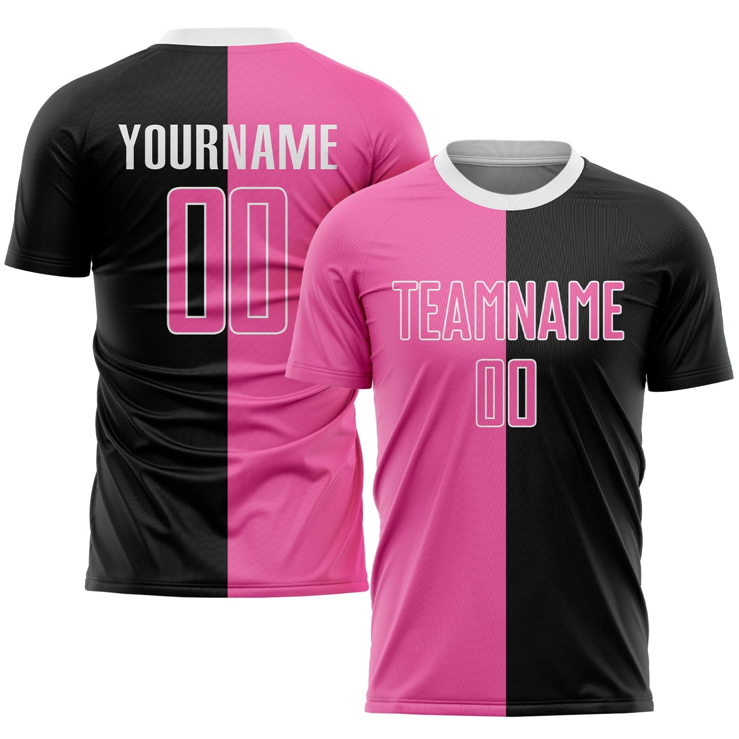 Custom Black Pink-White Sublimation Split Fashion Soccer Uniform Jersey - Main View