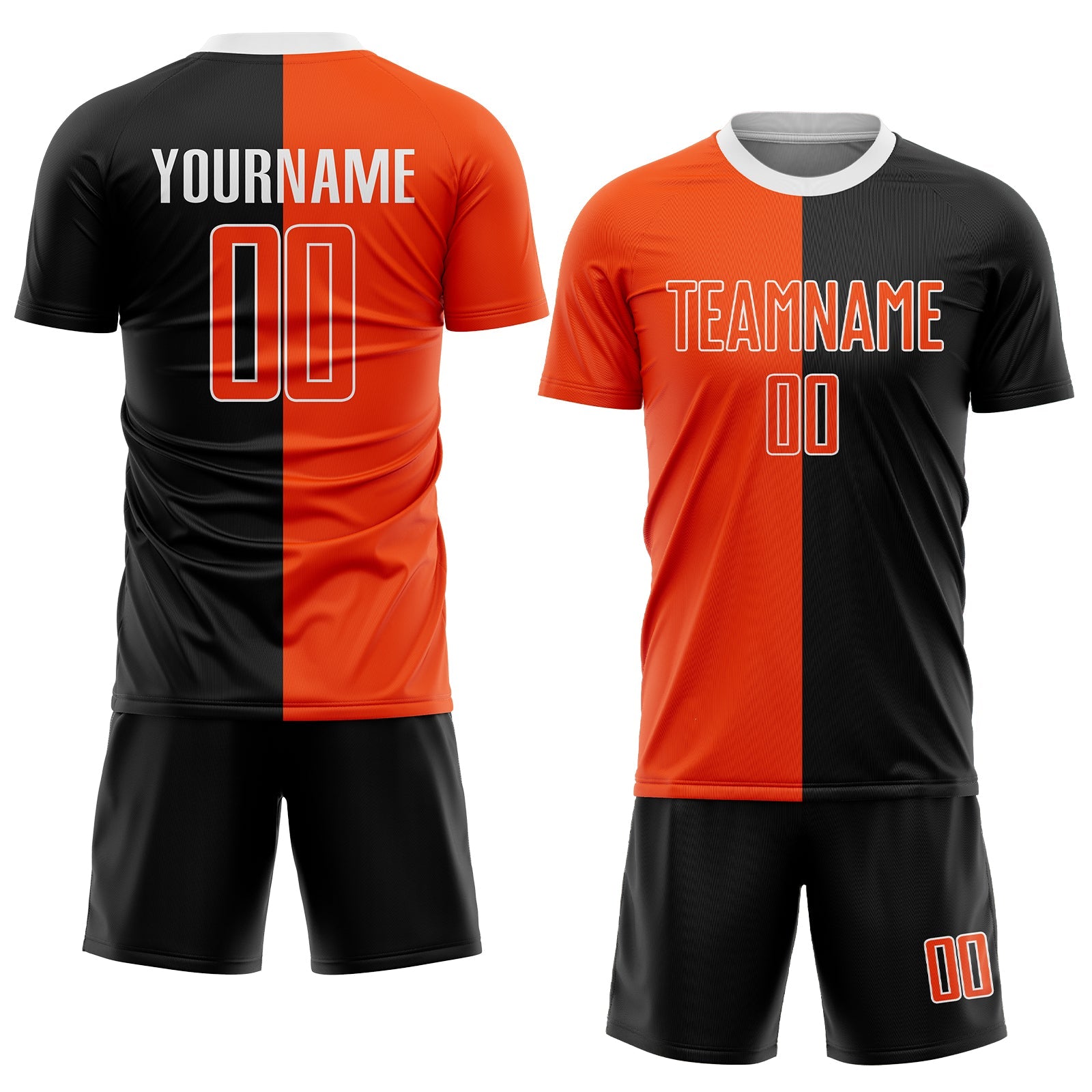 Custom Black Orange-White Sublimation Split Fashion Soccer Uniform Jersey view 2