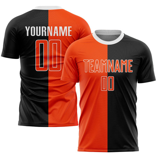 Custom Black Orange-White Sublimation Split Fashion Soccer Uniform Jersey - Main View