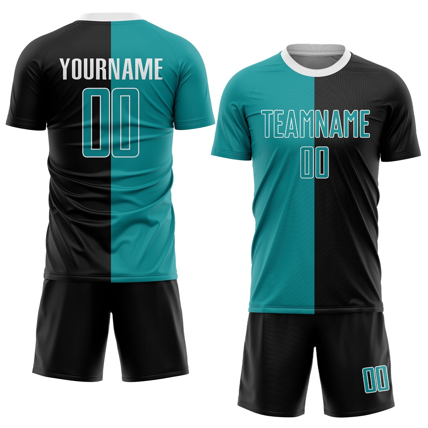 Custom Black Teal-White Sublimation Split Fashion Soccer Uniform Jersey view 2