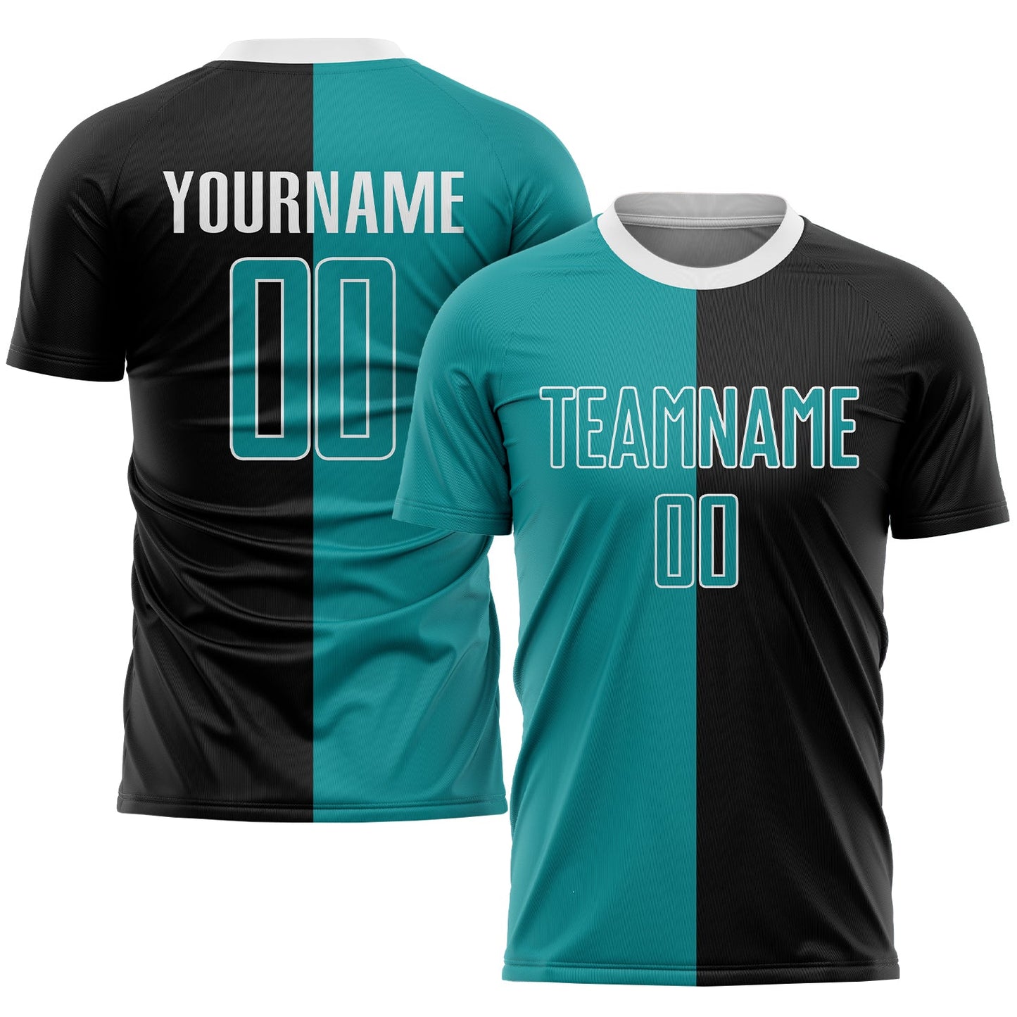 Custom Black Teal-White Sublimation Split Fashion Soccer Uniform Jersey - Main View