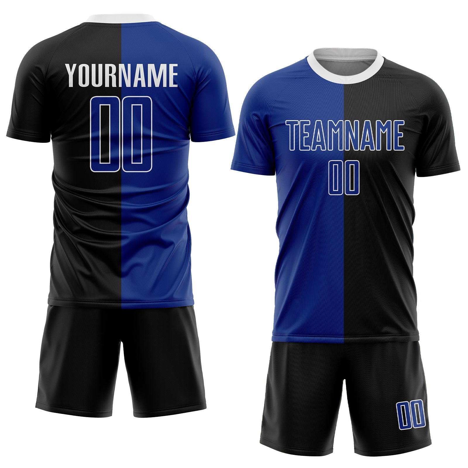 Custom Black Royal-White Sublimation Split Fashion Soccer Uniform Jersey view 2