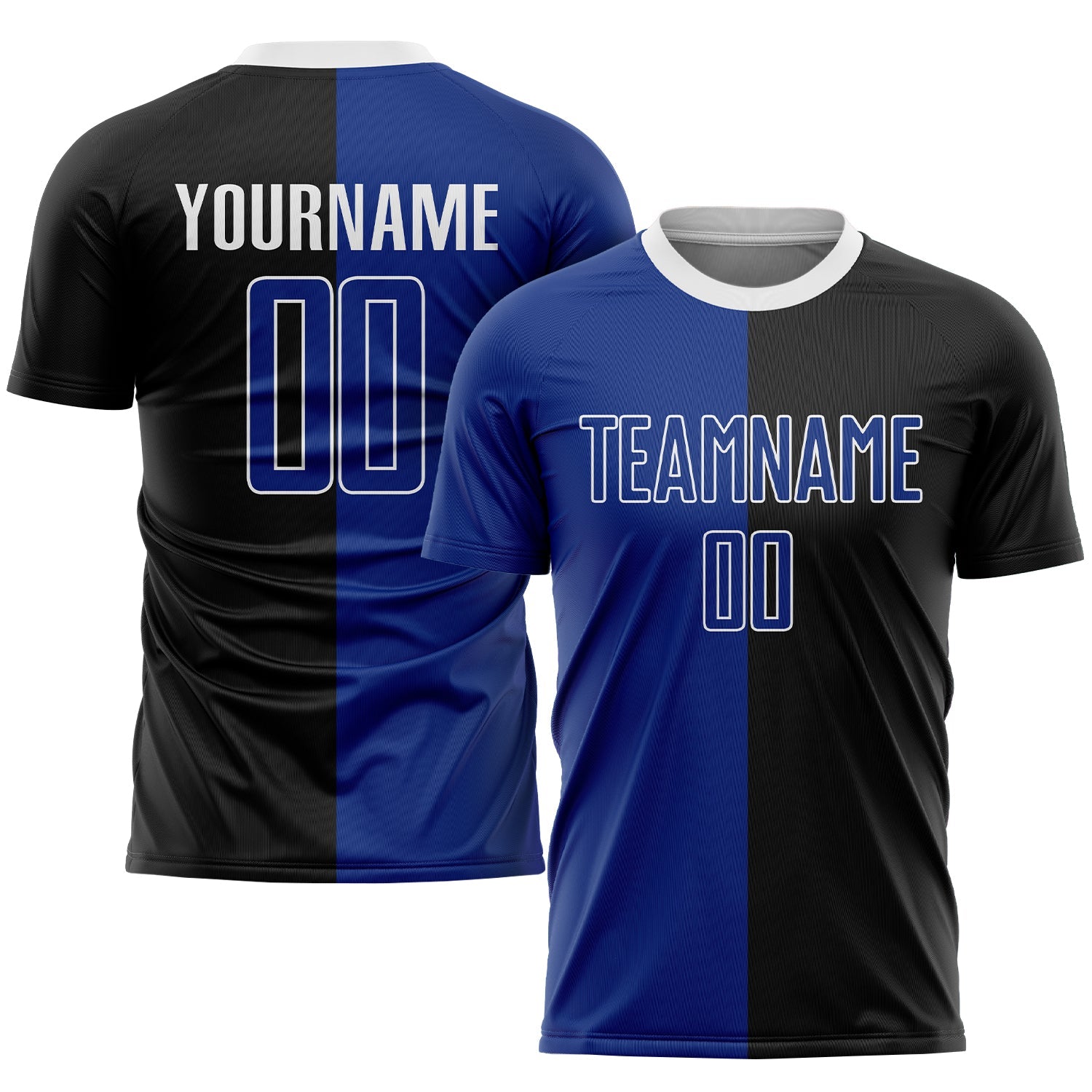 Custom Black Royal-White Sublimation Split Fashion Soccer Uniform Jersey - Main View