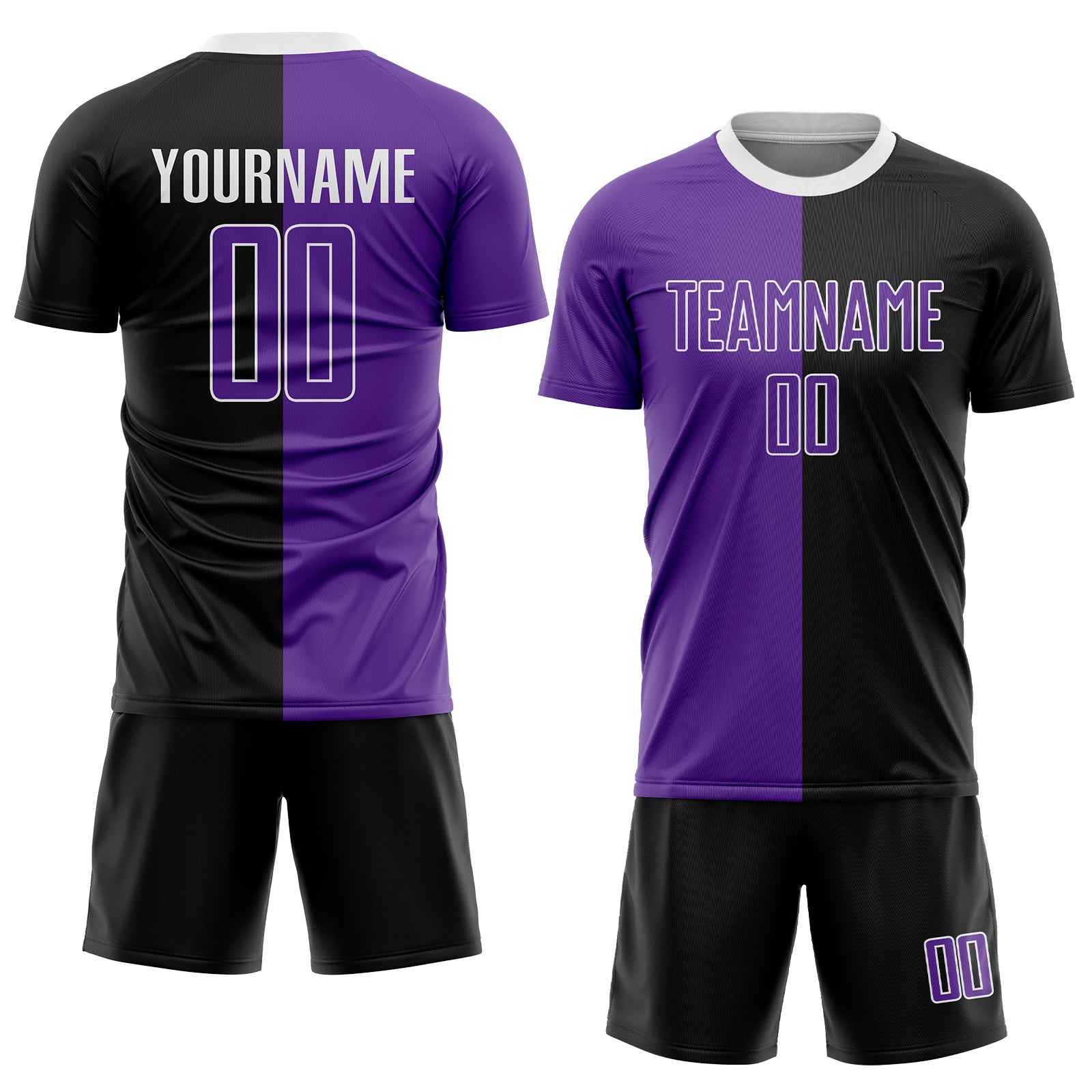 Custom Black Purple-White Sublimation Split Fashion Soccer Uniform Jersey view 2