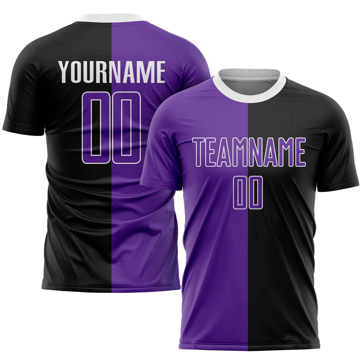 Custom Black Purple-White Sublimation Split Fashion Soccer Uniform Jersey - Main View