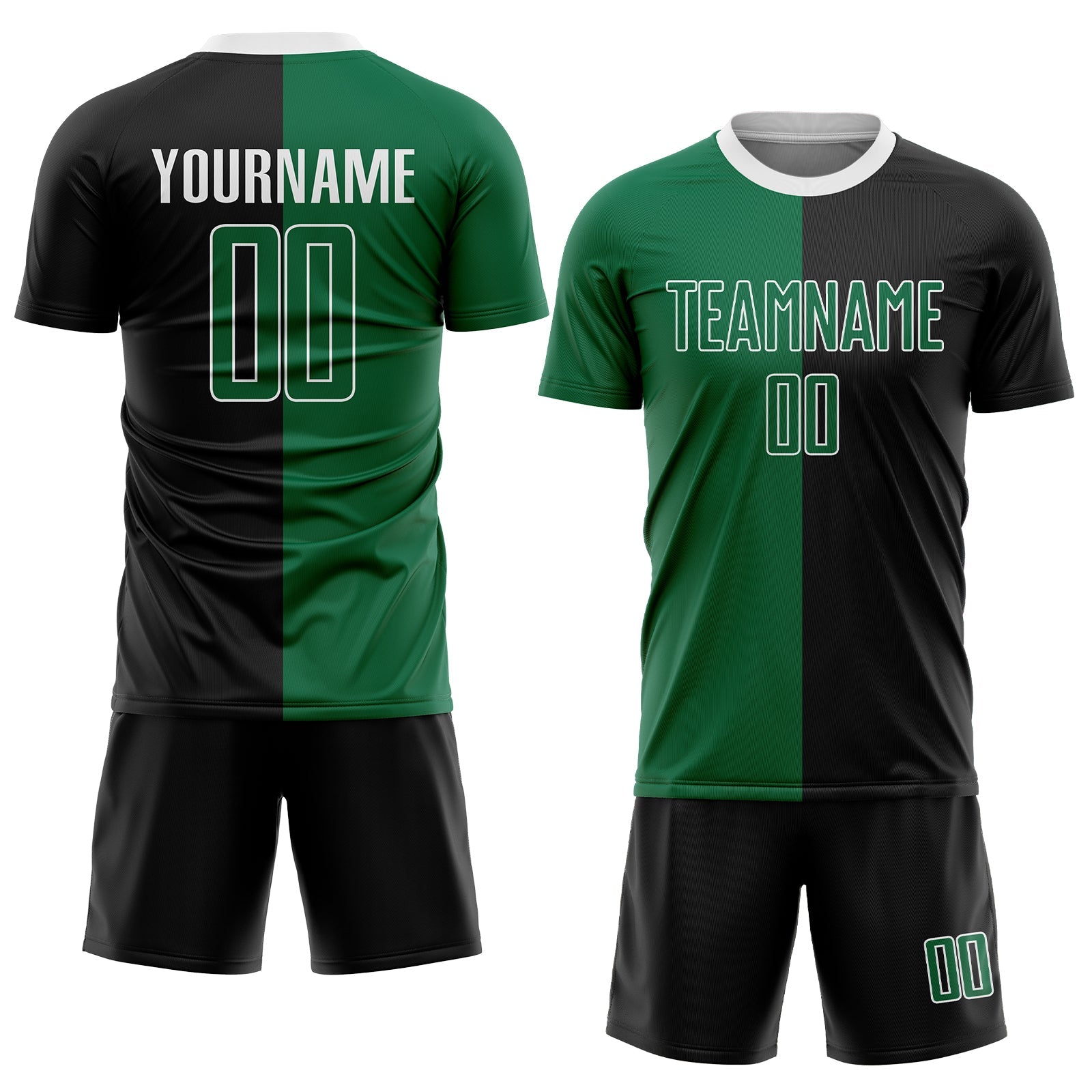 Custom Black Kelly Green-White Sublimation Split Fashion Soccer Uniform Jersey view 2