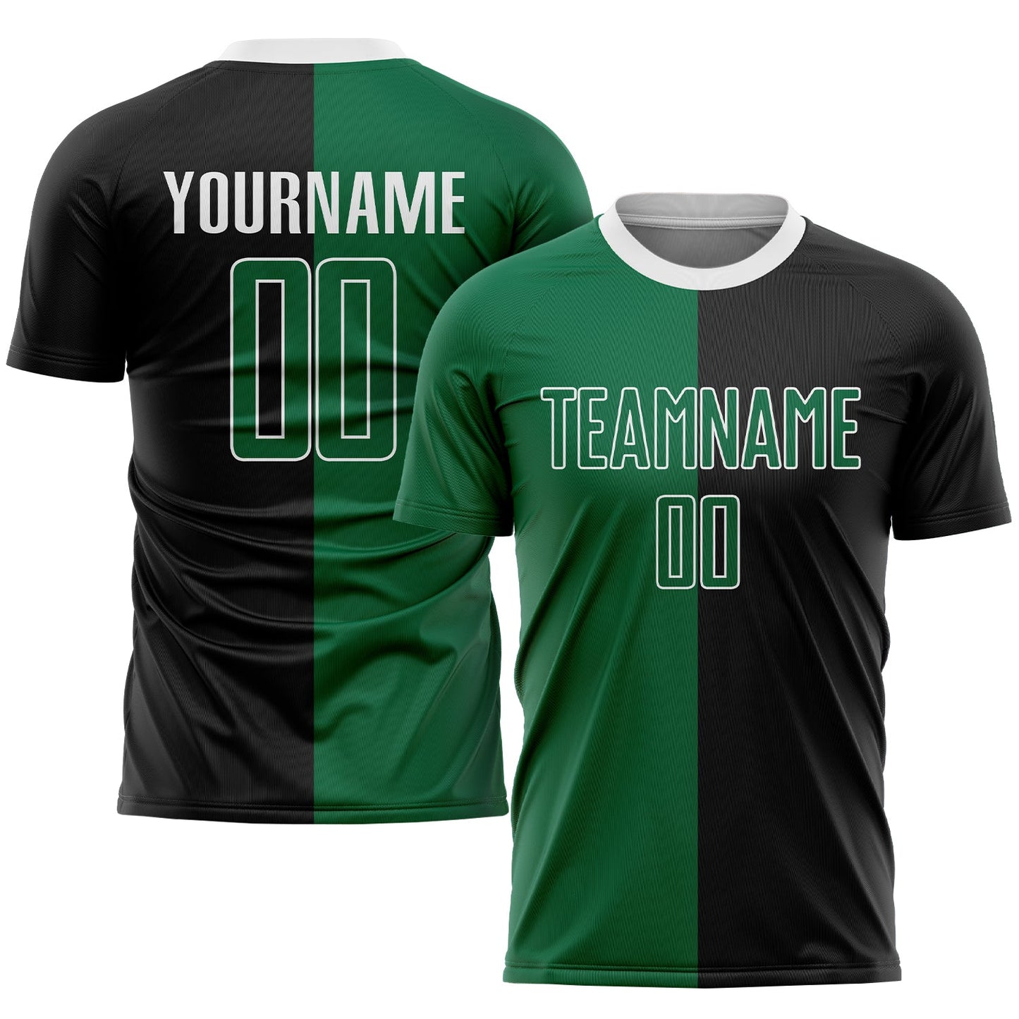 Custom Black Kelly Green-White Sublimation Split Fashion Soccer Uniform Jersey - Main View