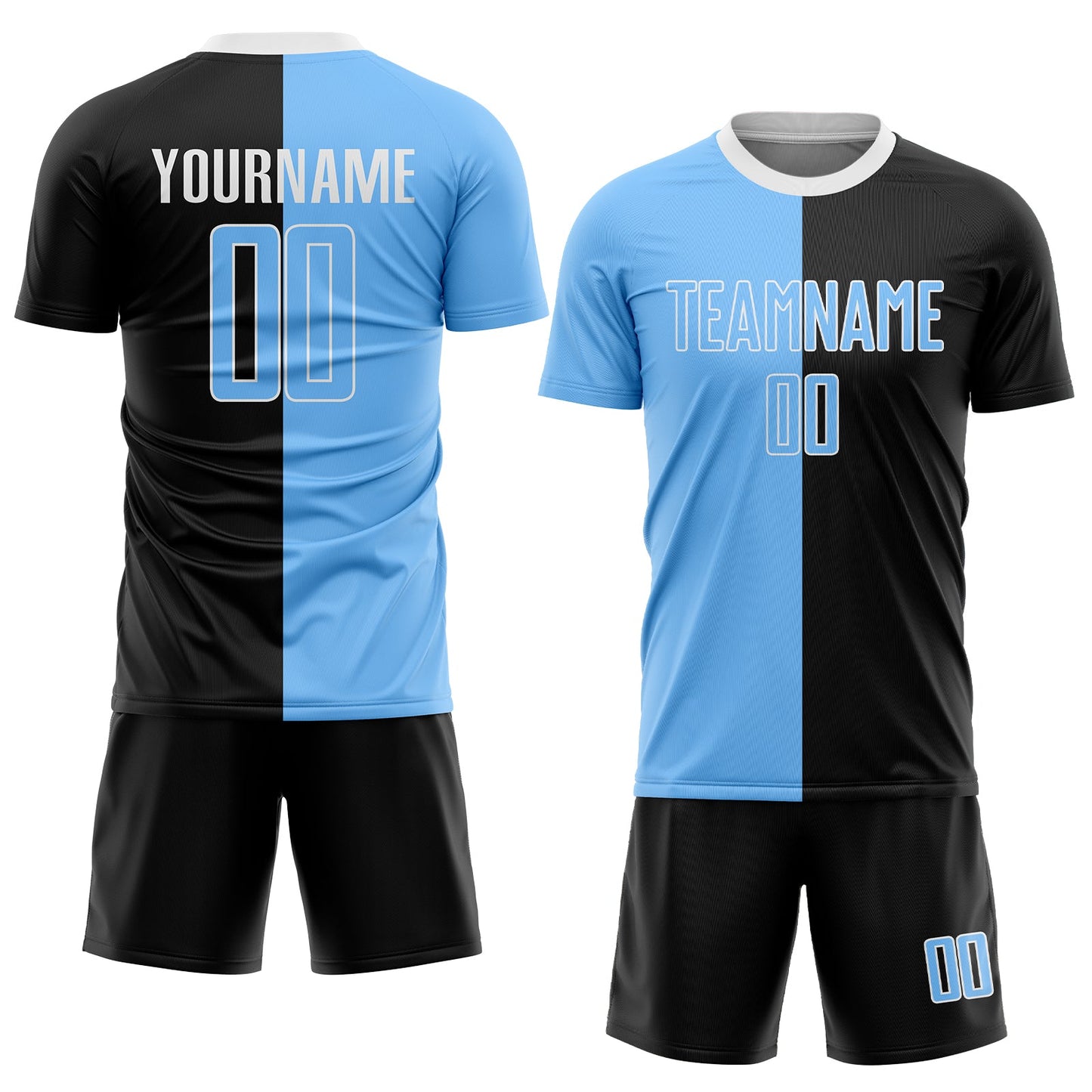 Custom Black Light Blue-White Sublimation Split Fashion Soccer Uniform Jersey view 2
