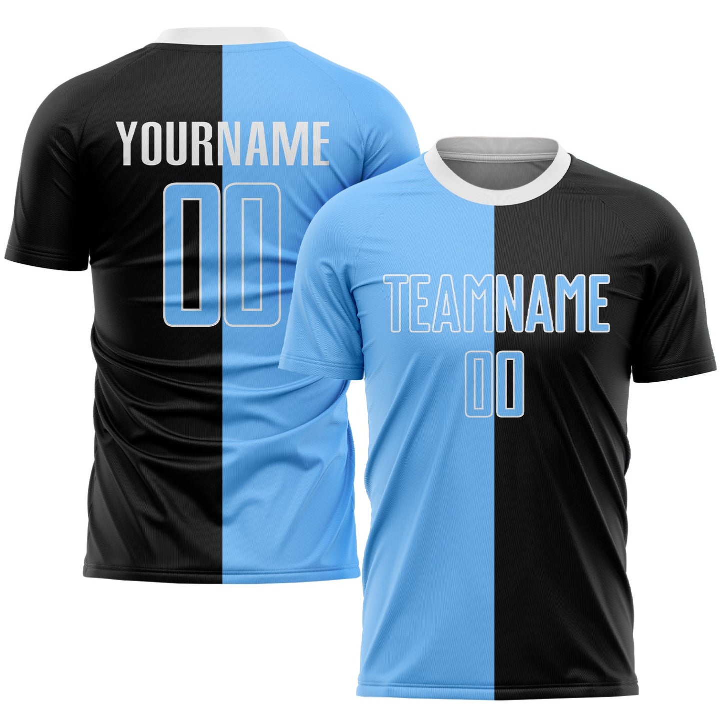 Custom Black Light Blue-White Sublimation Split Fashion Soccer Uniform Jersey - Main View